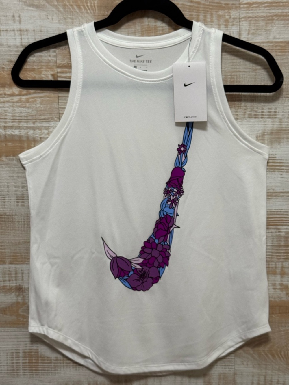 Nike Girl’s Dri-Fit Tank Top White Big Logo Victory Legend Size Large